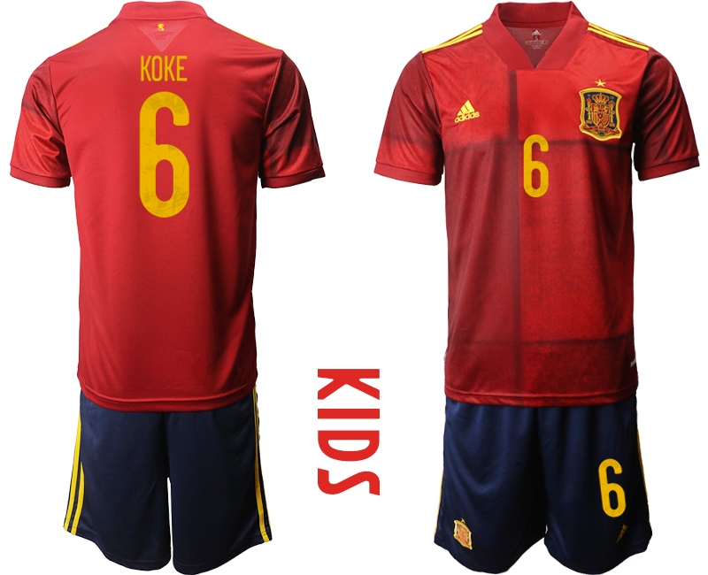 Youth 2021 European Cup Spain home red #6 Soccer Jersey->spain jersey->Soccer Country Jersey